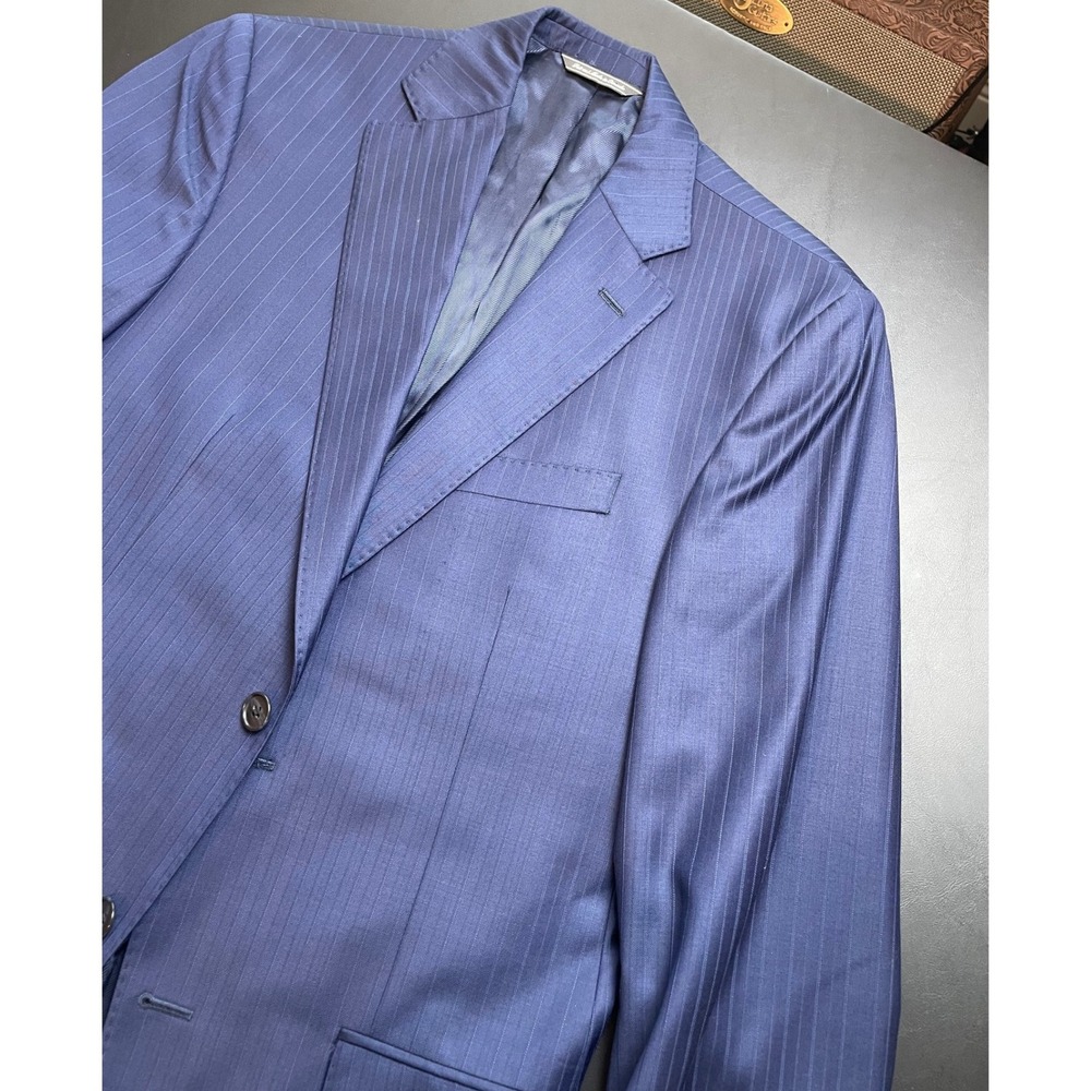 Jack Victor Elite Norway Blazer Mens 40R Blue Sharkskin Wool Sport Coat